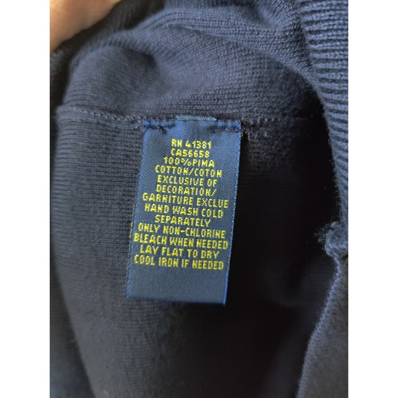 Polo Ralph Lauren Pima Cotton Sweater Men's L V-Neck Long Sleeve Navy Blue - Picture 5 of 5